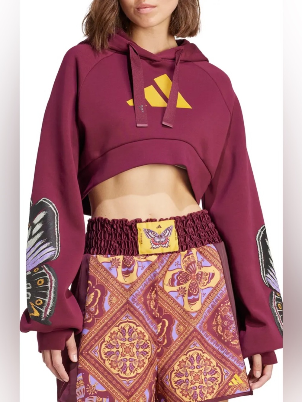 Farm Rio x Adidas Colorfly Amazon Butterfly Burgundy Cropped Hoodie Size S